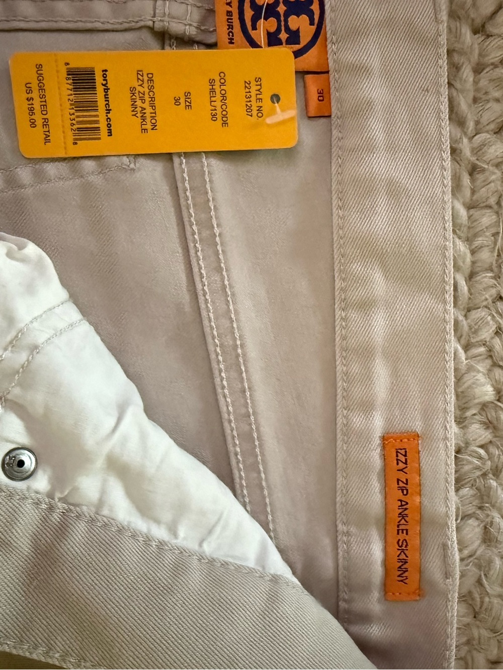 Tory Burch Light Tan Izzy Zip Ankle Skinny Chinos